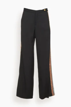 Viva Wide Leg Trouser With Tuxedo Stripe In Black
