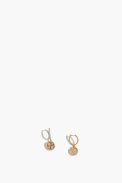 Huggies With Constellation Disk Drops In 14K Yellow Gold