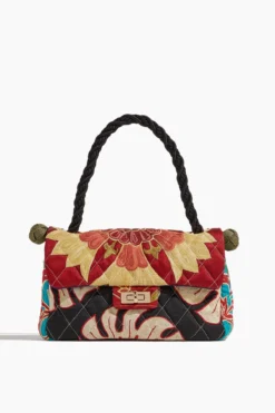 One Of A Kind Bonbon Embroidery Bag In Black Strap/Burgundy Flap