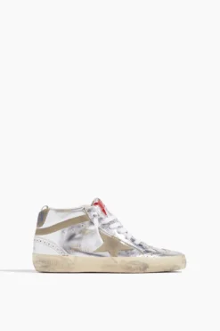 Golden Goose Mid Star Sneaker In Silver/Taupe