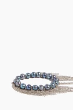 Peacock Fresh Water Pearl Fringe Bracelet In Sterling Silver