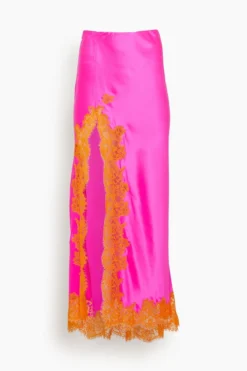 High Slit Lace Applique Skirt In Hot Fuschia