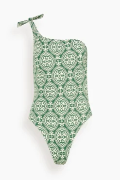 Medallion One Shoulder One Piece In Deep Green
