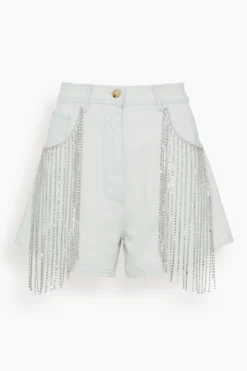 FORTE_FORTE Denim Shorts With Strass Fringes In Bleach