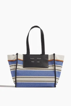 Large Morris Stripe Canvas Tote In Black/White/Cobalt