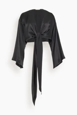 Kimono Sleeve Wrap Top In Black