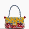 One Of A Kind Bonbon Embroidery Bag In Blue Strap/Mustard Flap