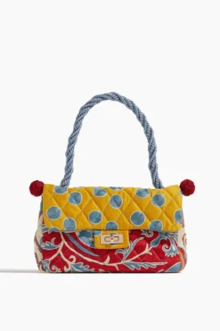 One Of A Kind Bonbon Embroidery Bag In Blue Strap/Mustard Flap