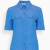 Vesper Stretch Denim Poplin Shirt In Bright Indigo