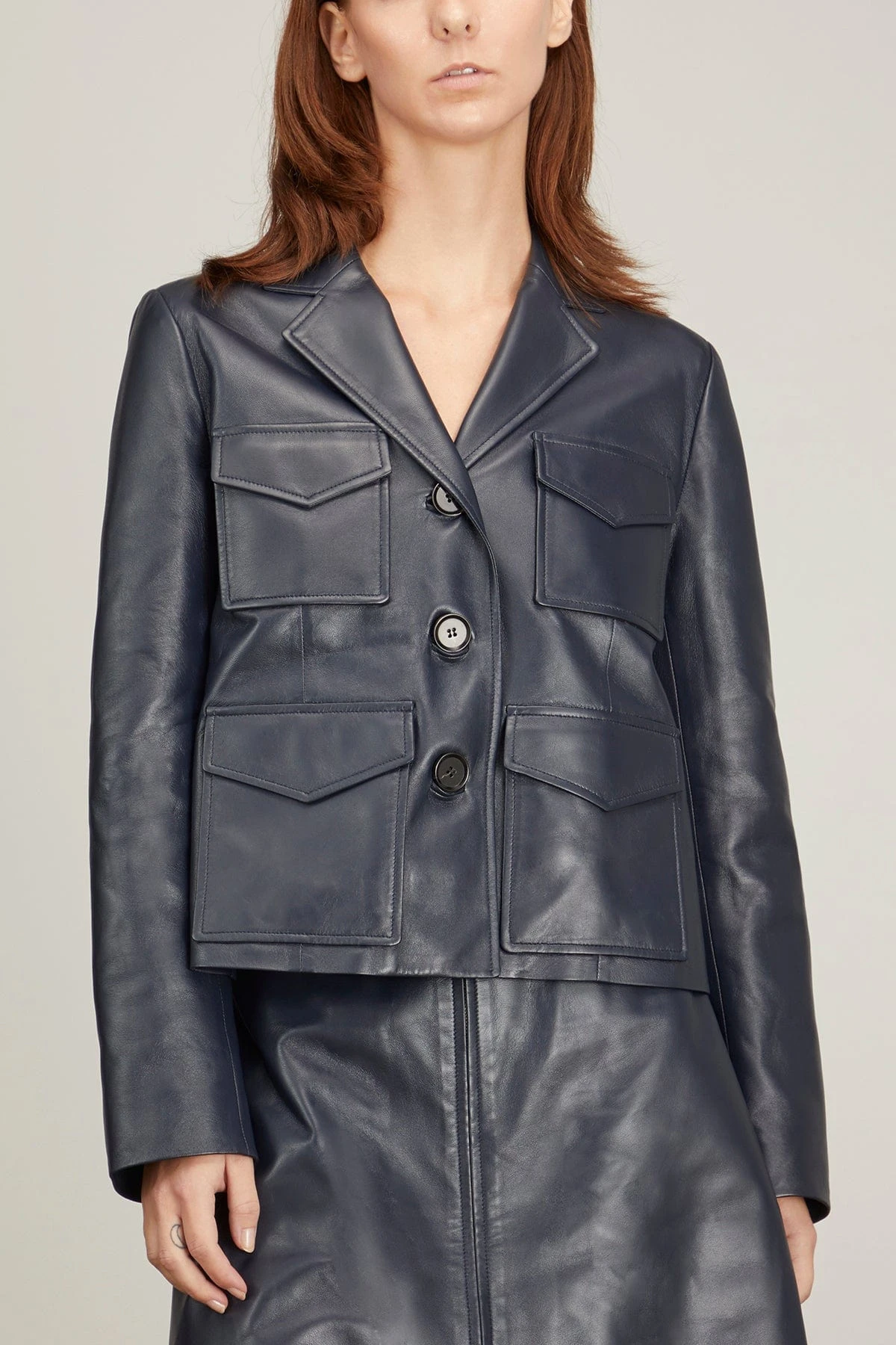 PROENZA SCHOULER Glossy Leather Jacket In Navy - Image 3