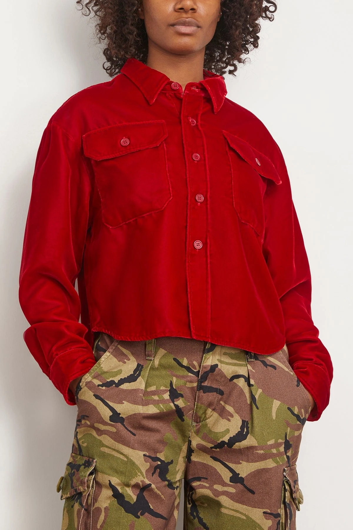 R13 Shrunken CPO Jacket In Red Velvet - Image 3