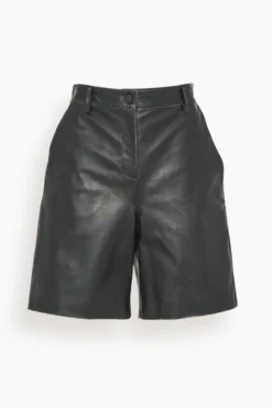 Golden Goose Bull Leather Bermuda Short In Black