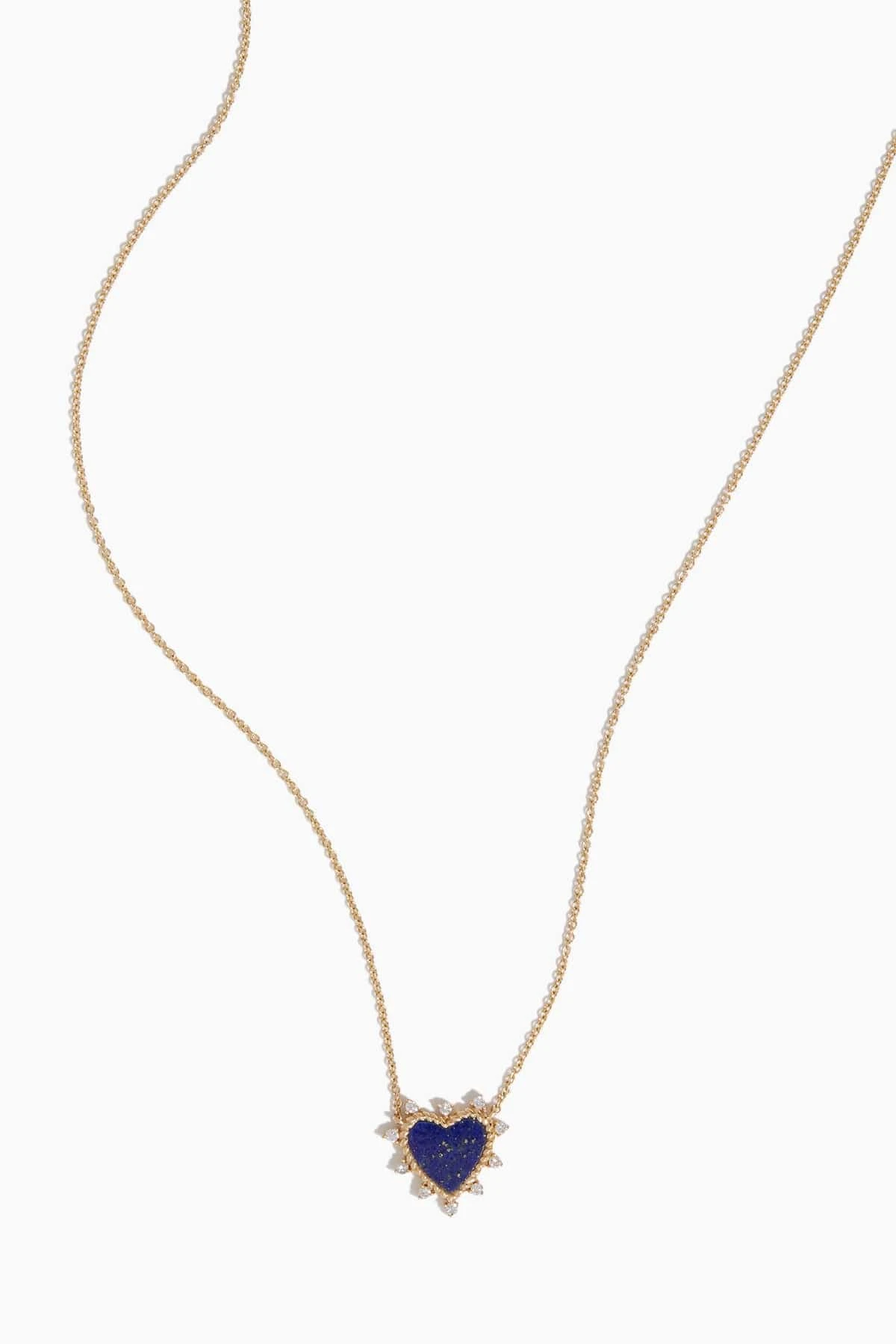 Lapis Spiked Heart Necklace In 14k Yellow Gold