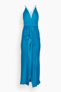 Giana Front Drape Gown In Phthalo Blue
