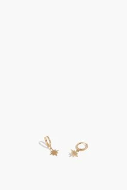 Starburst Drop Huggies In 14k Yellow Gold