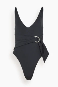 Niya Deep V Tie Waist One Piece Swimsuit In Black