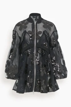 Simone Rocha Long Puff Sleeve Zip-Up Bomber Coat In Black