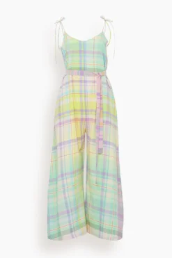 Handwoven Check Jumpsuit In Turquoise