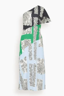 One Shoulder Midi Dress In Multi