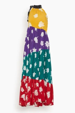 Yemisi Tiered Halter Neck Dress In Yellow/Purple/Green/Red