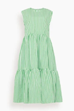 Balza Dress In Green And White Stripes