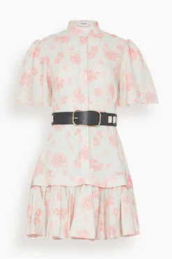 Beatrice Short Sleeve Mini Dress In Anemone Print In Rouge