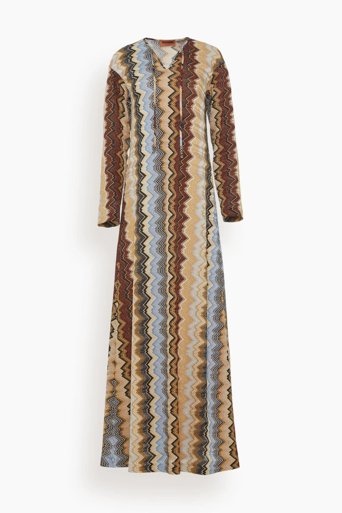 Missoni Kaftan Dress In Multi Zigzag On Brown Base