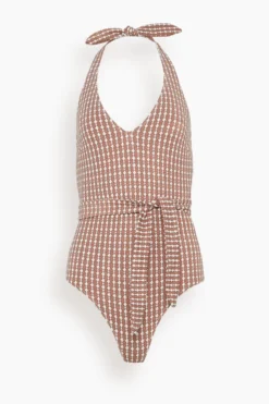 Zala Deep V Belted One Piece In Bronze