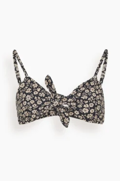 SEA Sadie Print Tie Front Bikini Top In Black