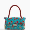 One Of A Kind Bonbon Embroidery Bag In Burgundy Strap/Turquoise Flap