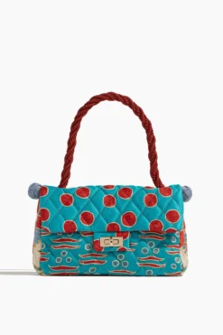 One Of A Kind Bonbon Embroidery Bag In Burgundy Strap/Turquoise Flap