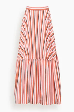 Long Skirt In Orange Pink Black Stripe