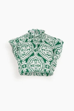 Medallion Ruched Crop Top In Deep Green