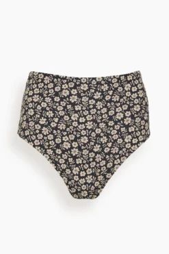 SEA Sadie Print High Waisted Bikini Bottom In Black