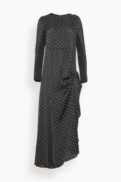 Sacai Polka Dot Flock Print Dress In Black