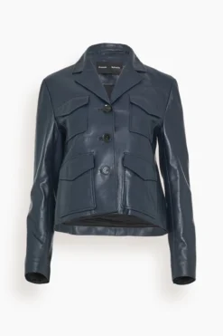 PROENZA SCHOULER Glossy Leather Jacket In Navy