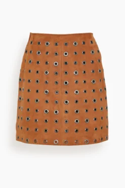 Delilah Eyelet Suede Mini Skirt In Tobacco