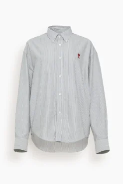 Boxy Fit Striped Shirt In Black/Natural