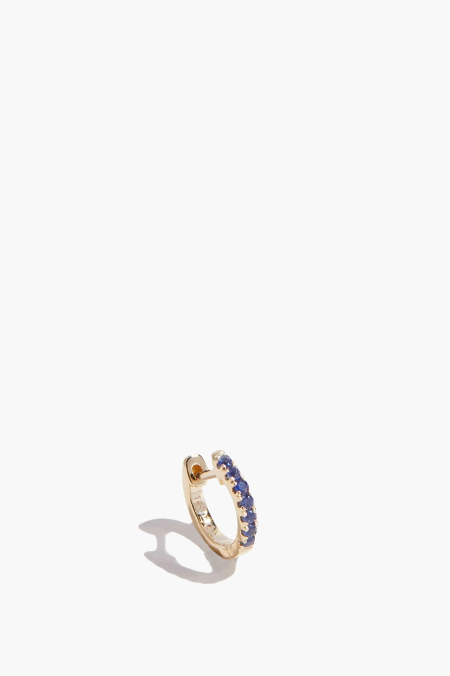 Single Blue Sapphire Mini Huggie In 14k Gold