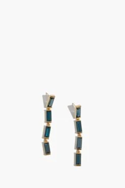 Yellow Gold Deco Maxi Baguette Earrings In Blue Topaz
