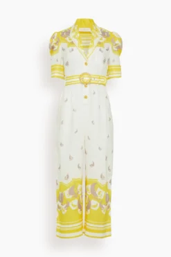 Zimmermann High Tide Belted Jumpsuit In Yellow Sailboats