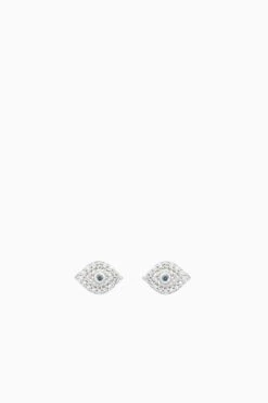 Super Tiny Pave Evil Eye Posts In Silver