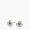 Tiny Diamond And Sapphire Petals Stud Earrings In Sterling Silver