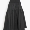 SEA Diana Taffeta Smocked Midi Skirt In Black