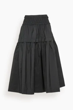 SEA Diana Taffeta Smocked Midi Skirt In Black