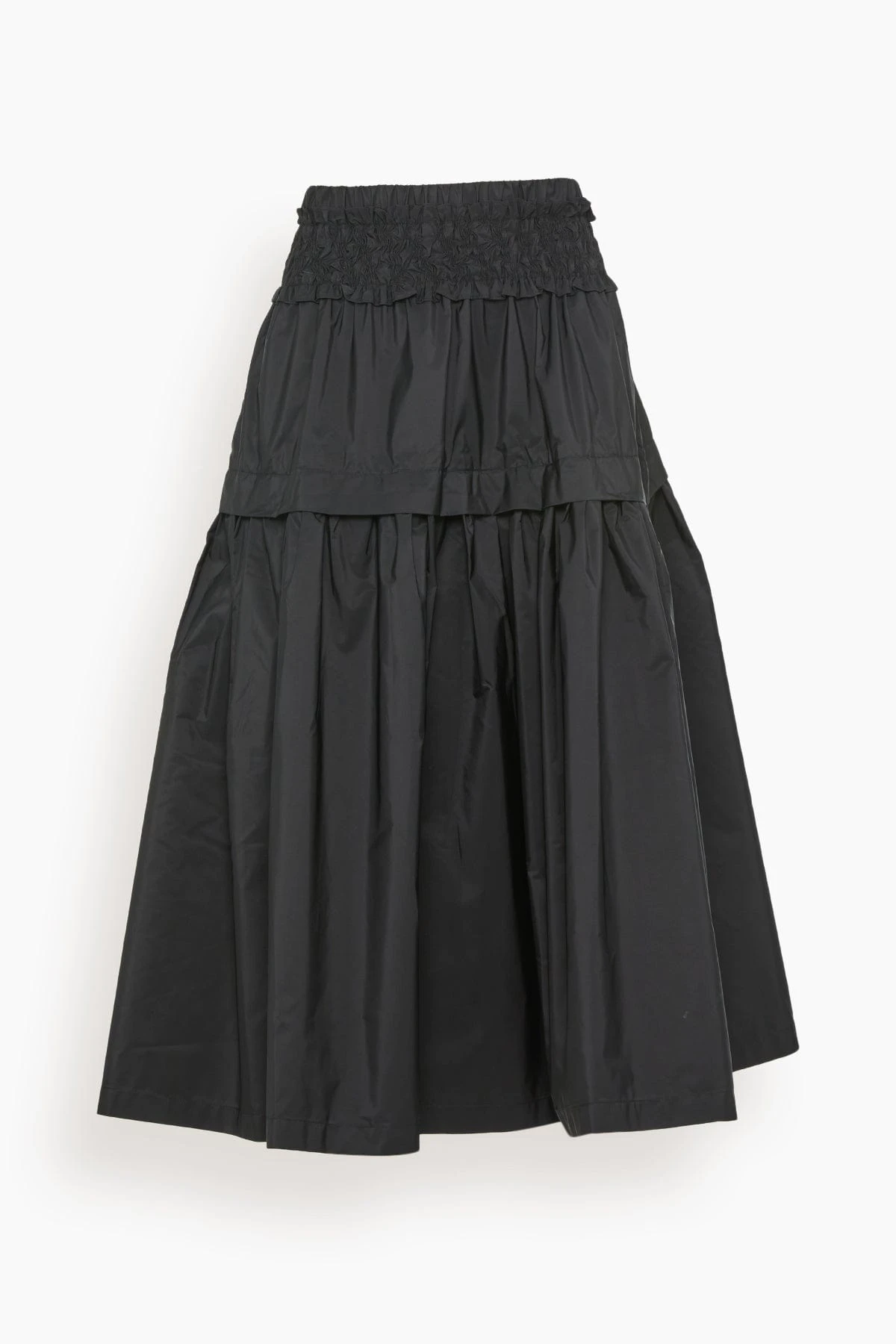 SEA Diana Taffeta Smocked Midi Skirt In Black
