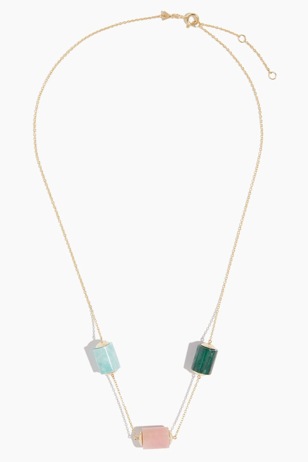 Yellow Gold Deco Cilindro Trio Necklace In Amazonite/Pink Opal/Malachite - Image 3