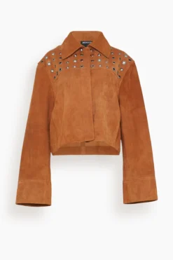 Nova Eyelet Suede Jacket In Tobacco