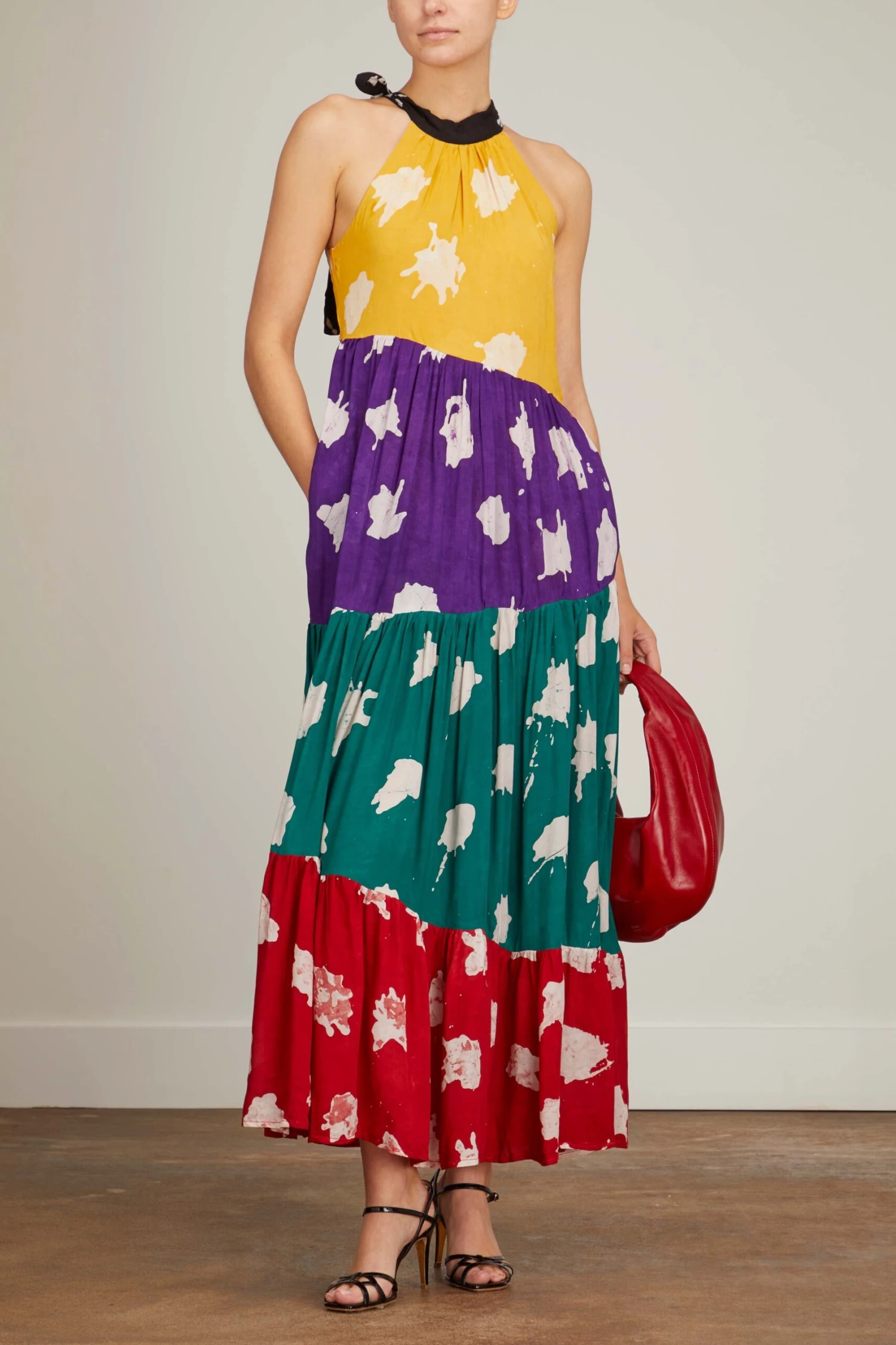 Yemisi Tiered Halter Neck Dress In Yellow/Purple/Green/Red - Image 2