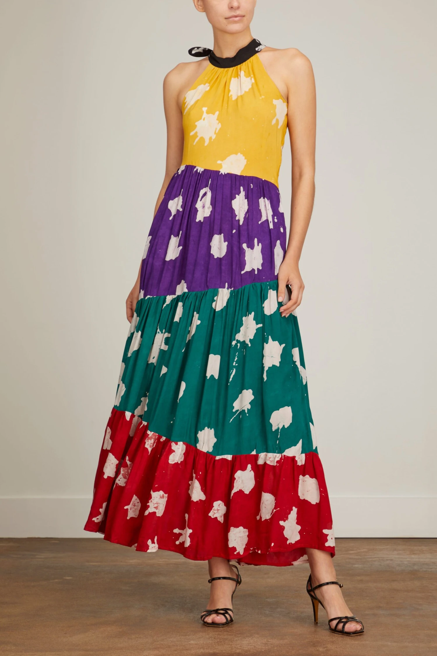 Yemisi Tiered Halter Neck Dress In Yellow/Purple/Green/Red - Image 3